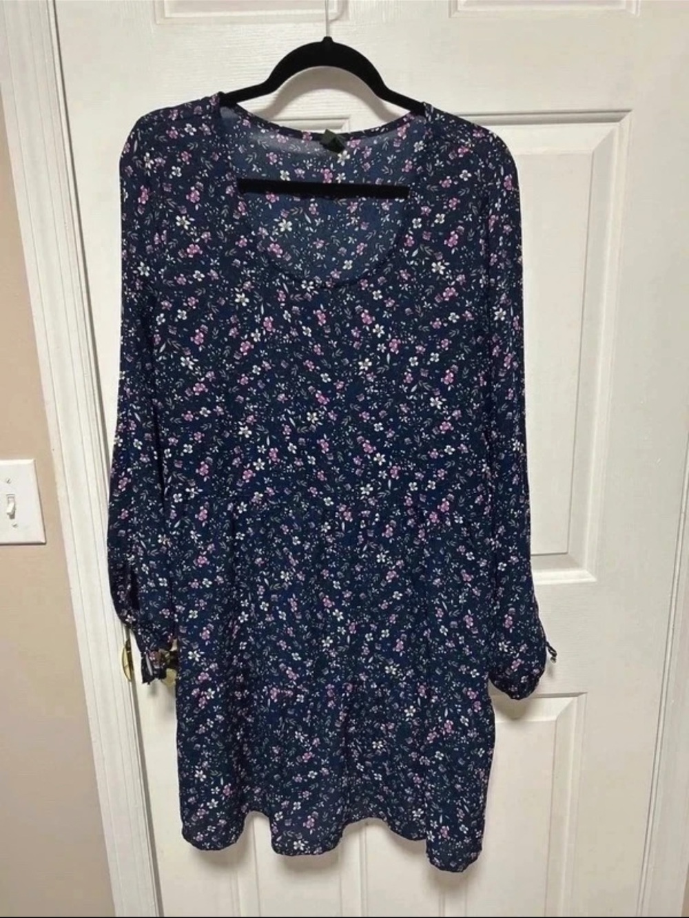 wild fable Navy Floral Long-Sleeve Dress with Pink Accents